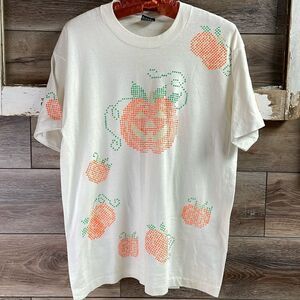 Fruit of the Loom Pumpkin Tshirt, Size Large Adult,White With Beaded Pumpkins